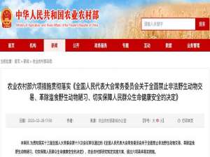 农业和农村事务部:实施六项措施全面禁止非法野生动物贸易！