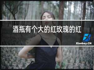 酒瓶有个大的红玫瑰的红酒