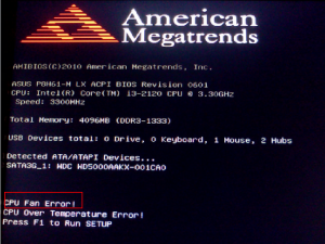 故障诊断 开机无法进入系统，提示CPU FAN ERROR？