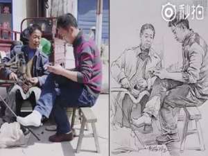 两人修鞋照片场景素描视频教程
