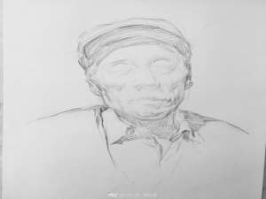 杨梅石峰素描头像的台阶:老人正面素描